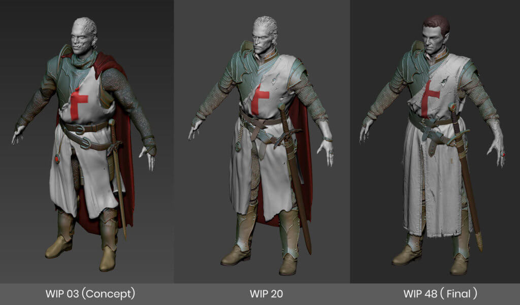 Character of a Vampire Crusader in three stages made by Cassagi.com