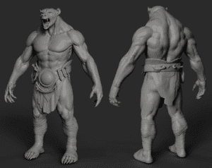baked maps of 3D werebear fantasy character rendered in Substance Painter Iray